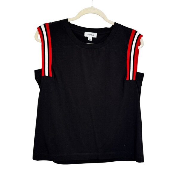 Evereve Tops - Evereve Black Sleeveless Top with Red & White Striped Shoulder Detail - Small
